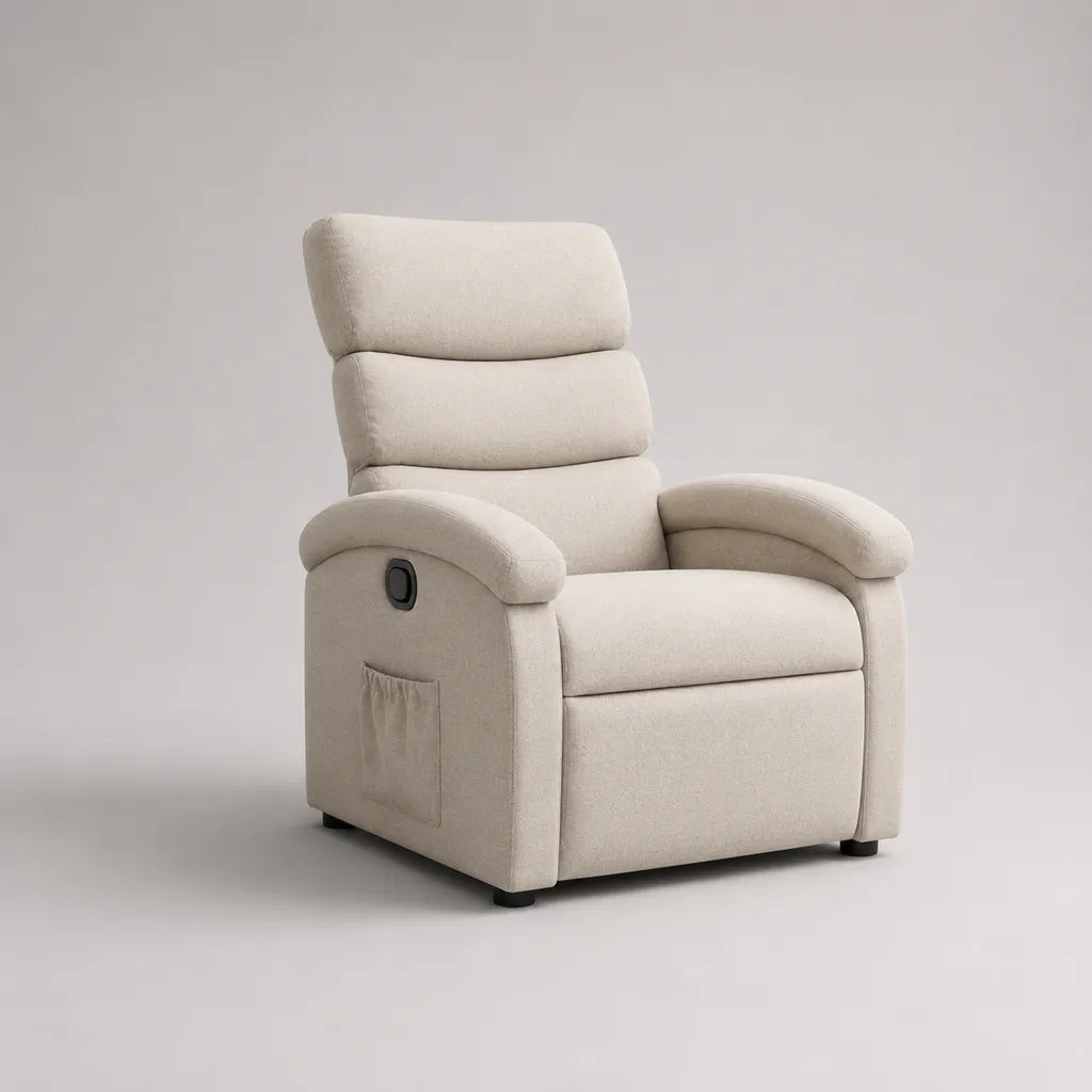 Poltrona reclinabile manuale in poliestere beige con schienale alto, 76 × 88 × 105 cm