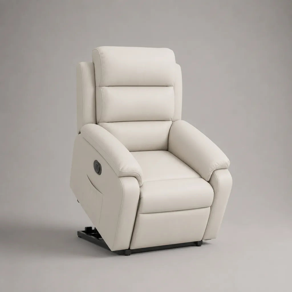 Poltrona reclinabile elettrica imbottita in pelle sintetica bianco crema, 78 x 92 x 108 cm
