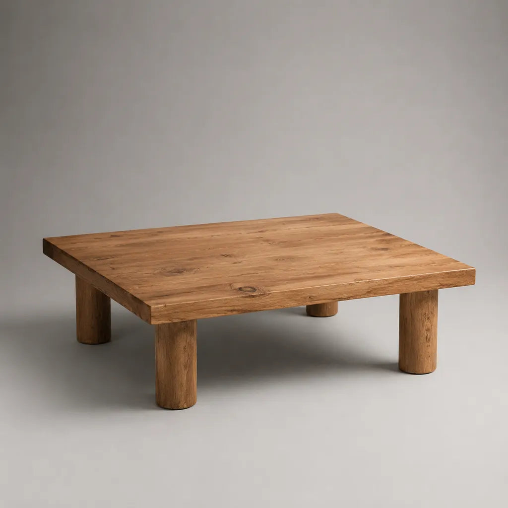 Tavolino da caffè quadrato in legno massello marrone naturale, 100 × 100 × 35 cm