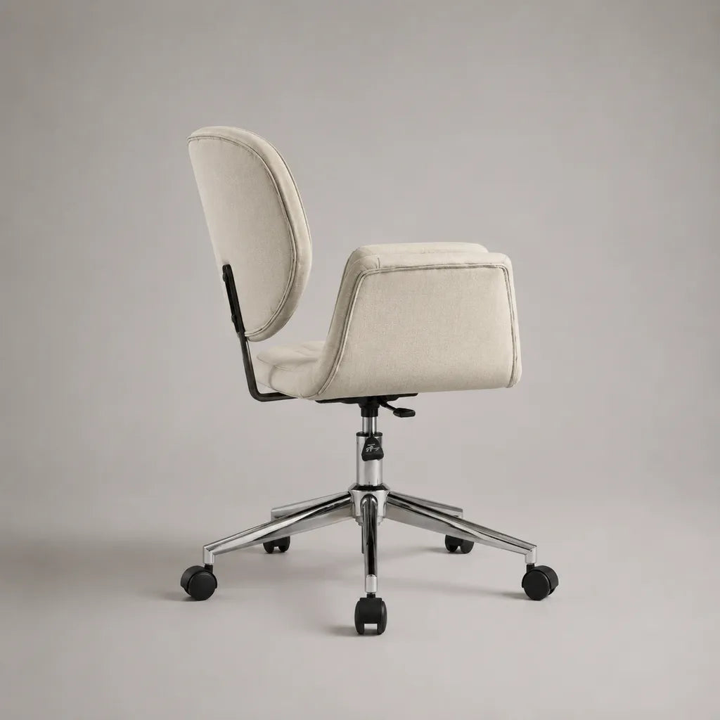 Sedia da ufficio girevole regolabile in tessuto beige con braccioli e ruote, 65 x 65 x 88-98 cm
