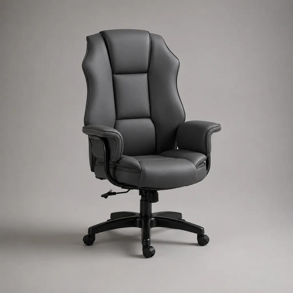 Sedia da ufficio girevole in pelle sintetica nera con schienale alto e altezza regolabile, 70 × 72 × 113-123 cm