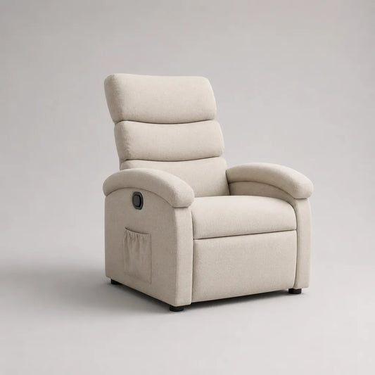Poltrona reclinabile manuale in poliestere beige con schienale alto, 76 × 88 × 105 cm