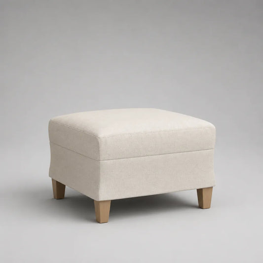 Poggiapiedi imbottito rettangolare in poliestere e legno massello crema, 55 × 45 × 43 cm