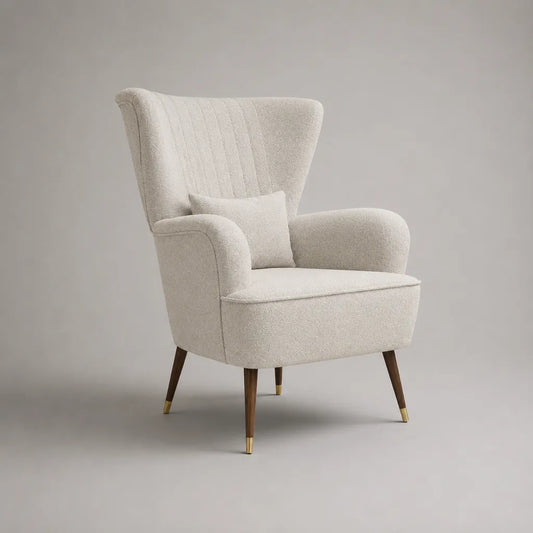 Poltrona bergère con braccioli in tessuto bouclé crema, 80 × 85 × 105 cm