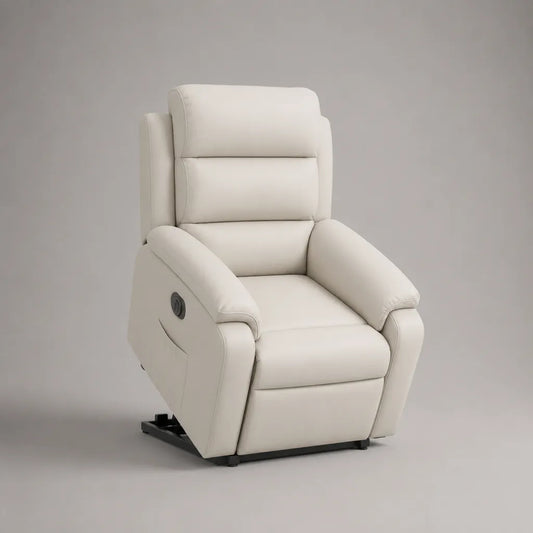 Poltrona reclinabile elettrica imbottita in pelle sintetica bianco crema, 78 x 92 x 108 cm