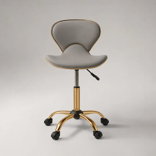 Sedia da ufficio girevole regolabile in PU grigio con base in acciaio dorato, 48 × 52 × 78-90 cm