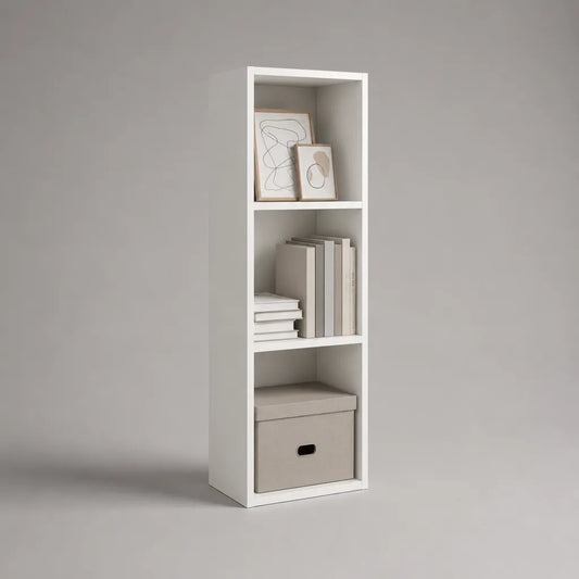 Libreria a colonna rettangolare in truciolare bianco, 40 × 30 × 150 cm